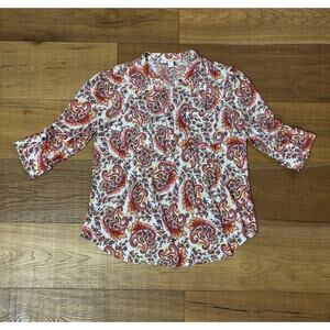 Juniper + Lime Orange Red Paisley Tunic Blouse Boho Retro Lightweight Sz PM